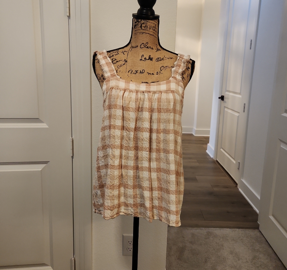 Jane and Delancey Tan Plaid Tank Top